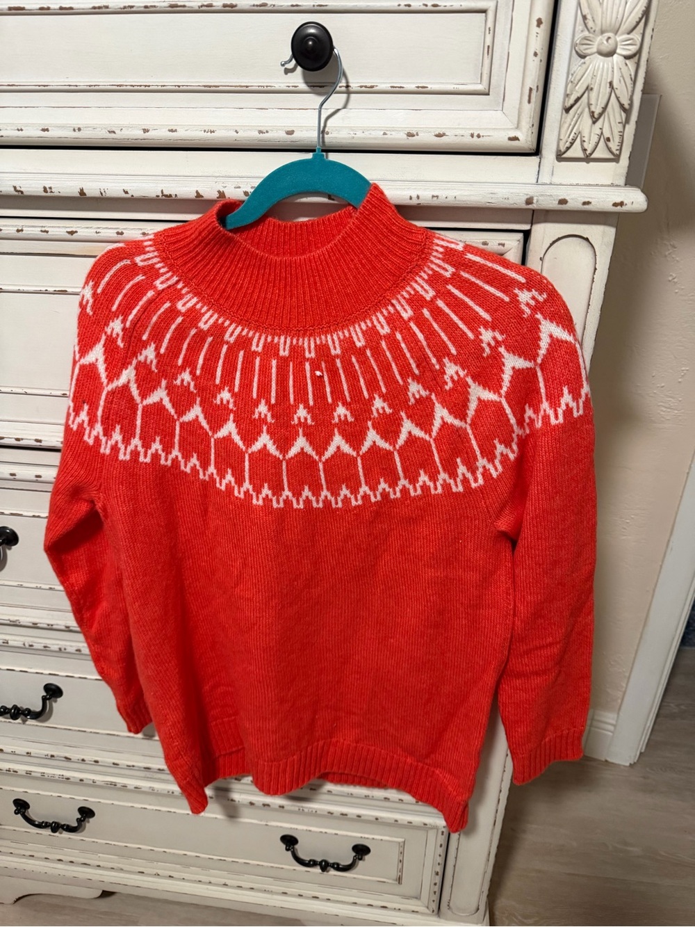 Talbots Orange Fair Isle Mock Neck Sweater